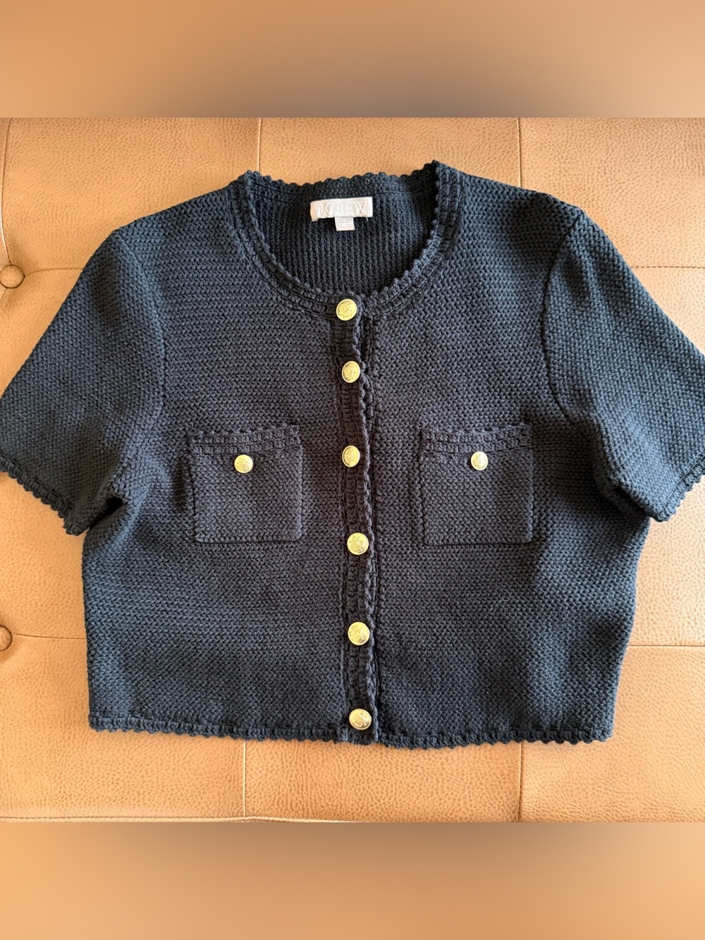 JCrew Black Cropped Knit Cardigan with Gold Buttons
